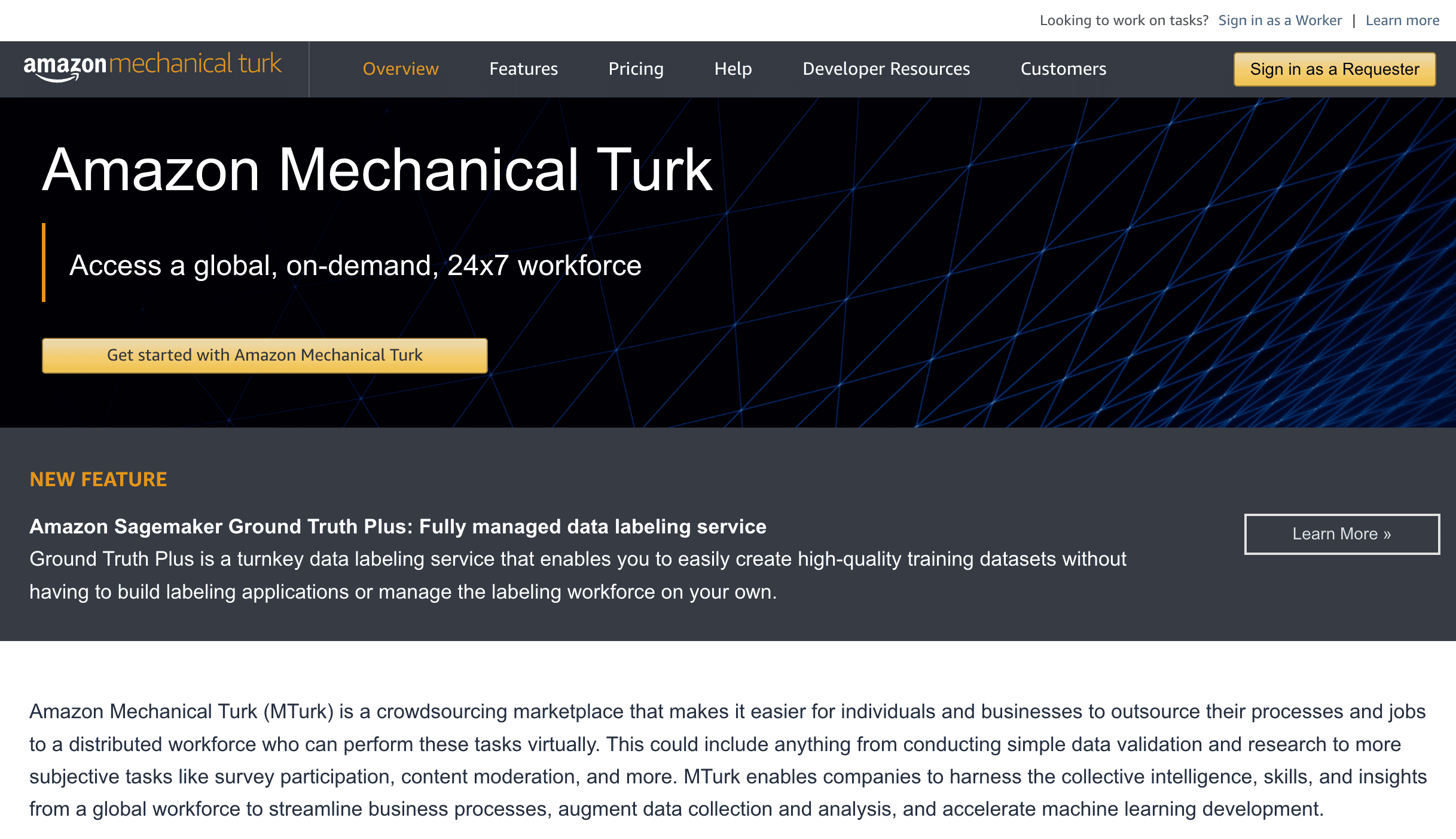 The Amazon mechanical turk homepage