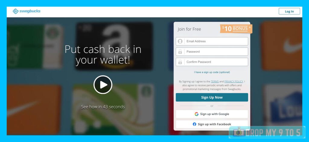 An image of the Swagbucks official homepage