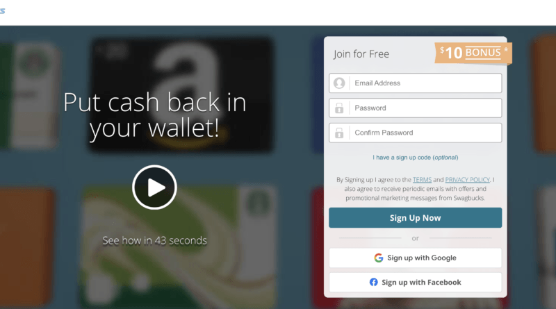 An image of the official Swagbucks homepage.