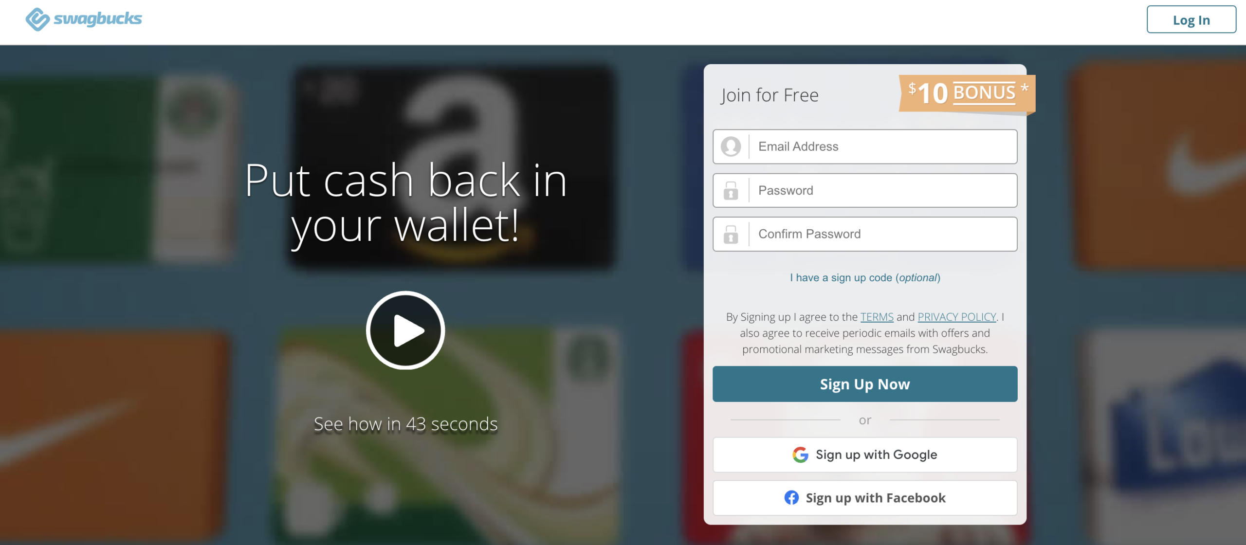 An image of the official Swagbucks homepage.