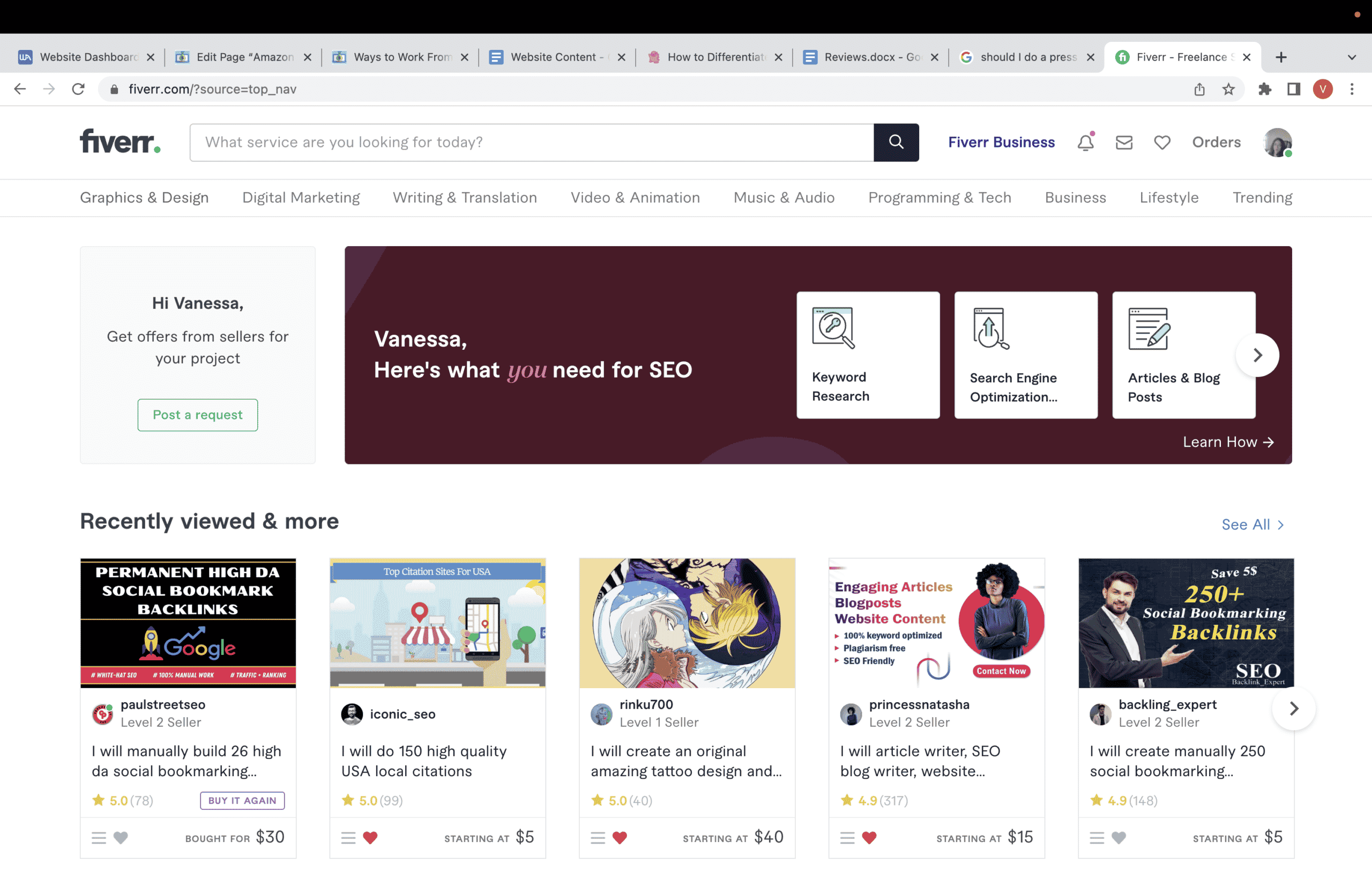 A screenshot of the Fiverr.com homepage